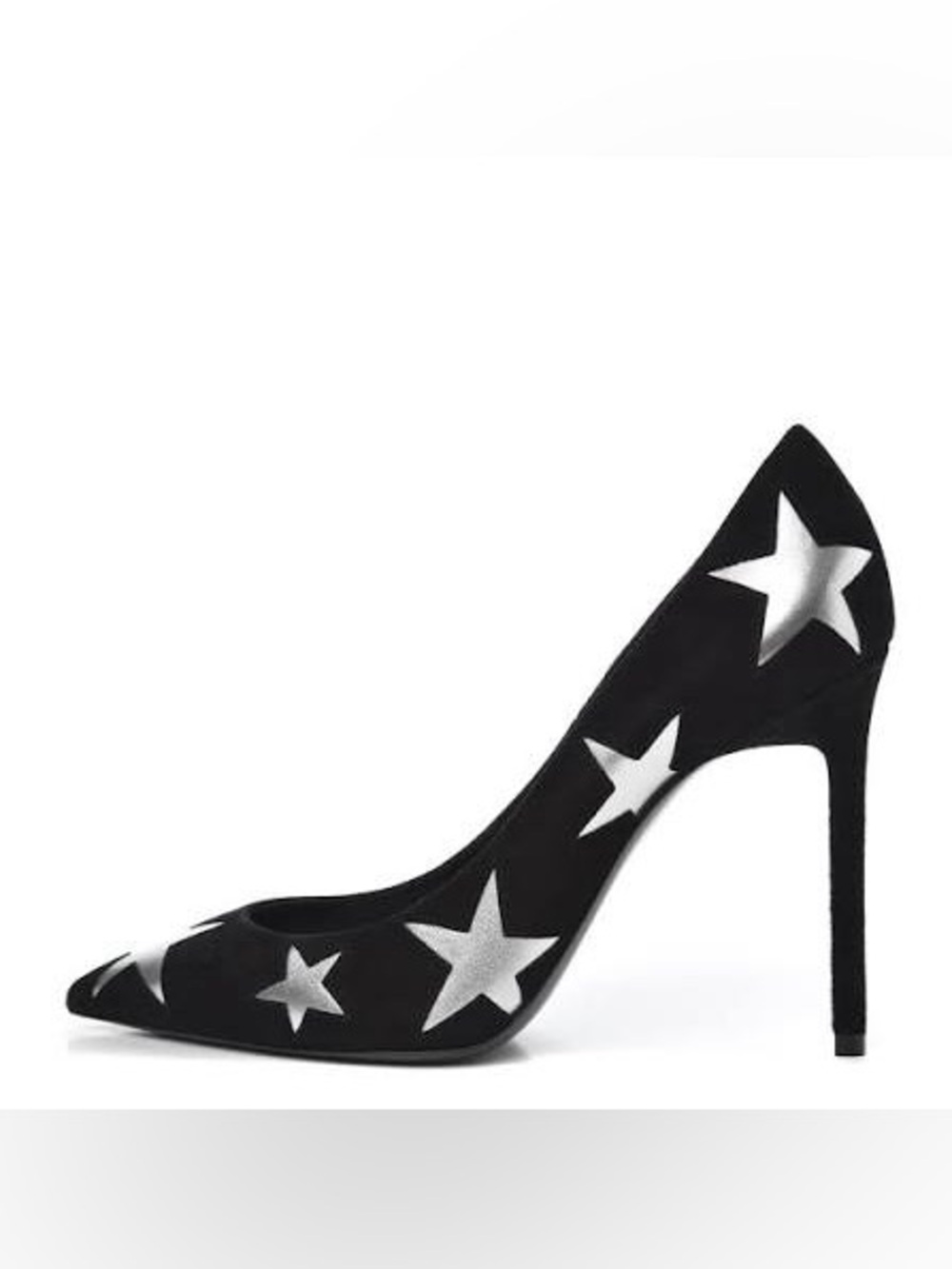 Saint Laurent Anja Black Star-Accent Suede Pointed Toe Stiletto Pump - 40